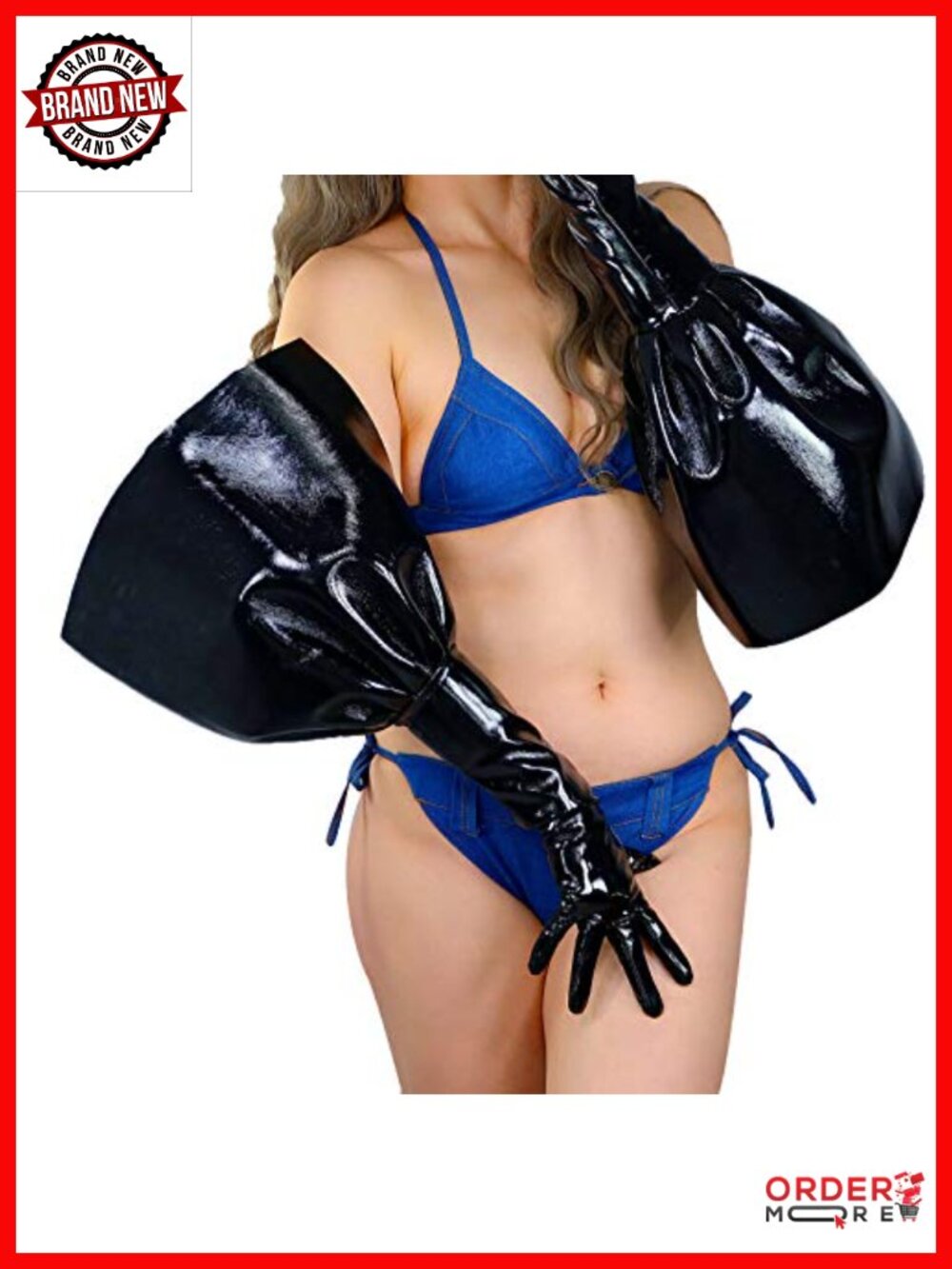 28" Extra Long Faux Leather Angel Wings Gloves with Ruffle Cuffs for Costumes